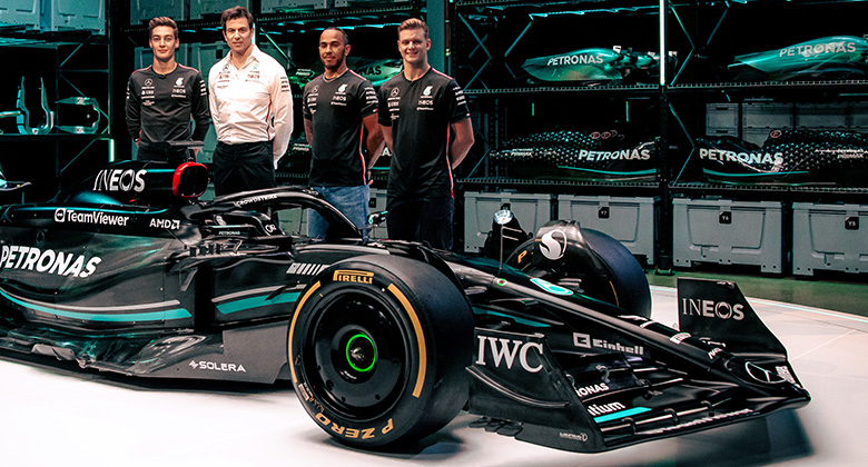 The mercedes Team with a formula e car